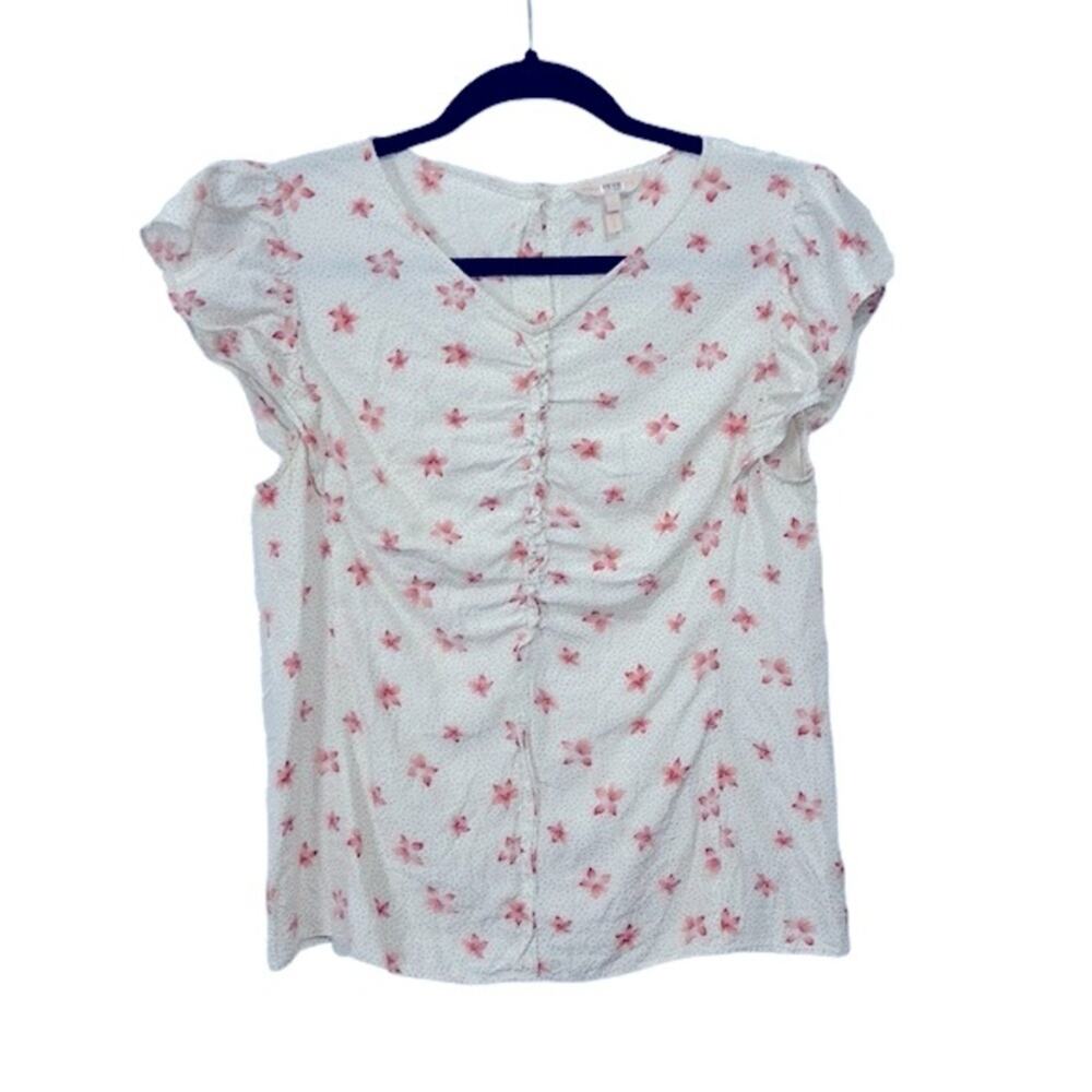 Rebecca Taylor Maui Fluer Dot Ruched Women's Size 8 Silk Blend Blouse